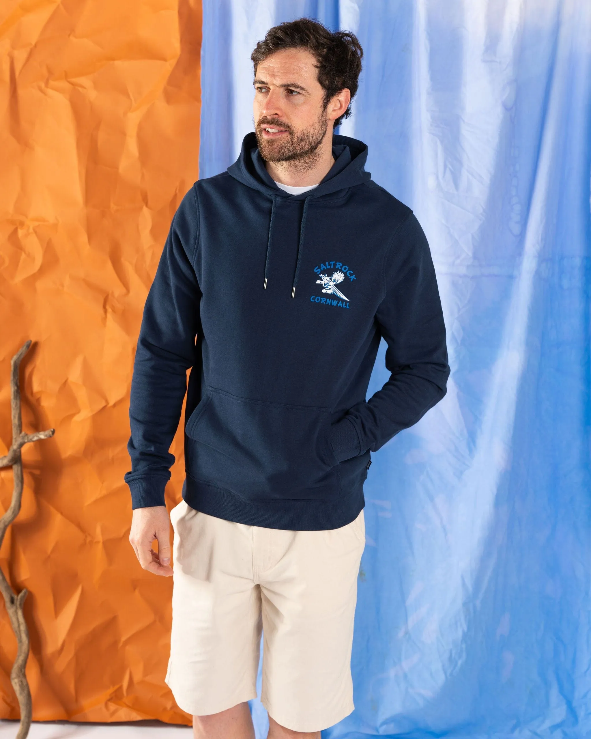 Wave Rider Wales -  Mens Pop Hoodie - Blue Lightweight Thermal