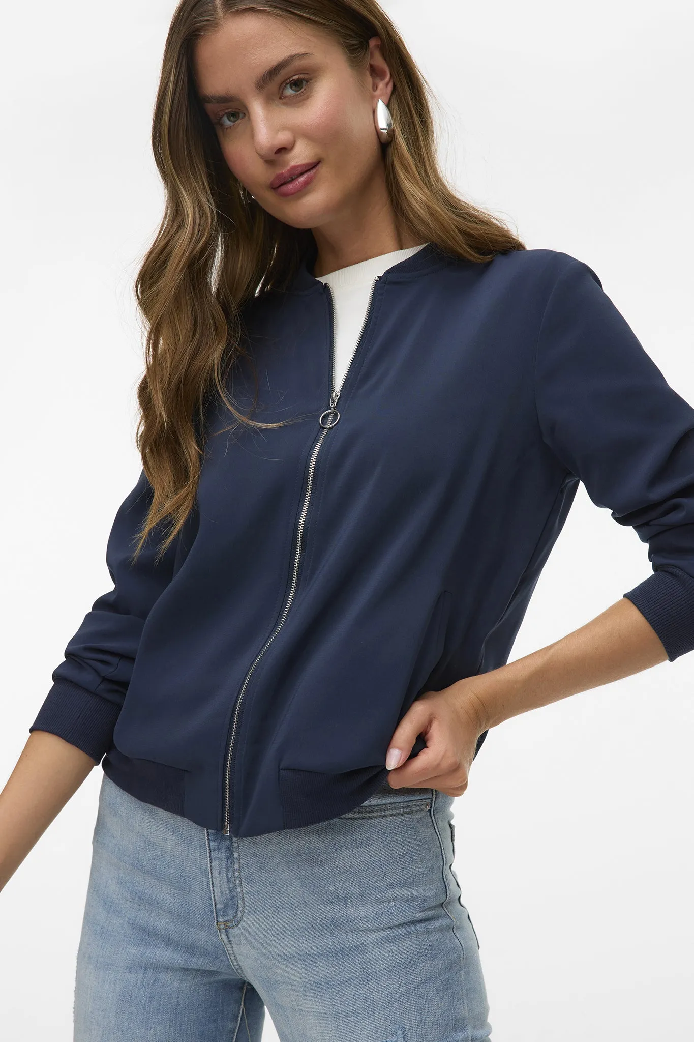 Coco Navy Zip Blazer Anti Static Treatment