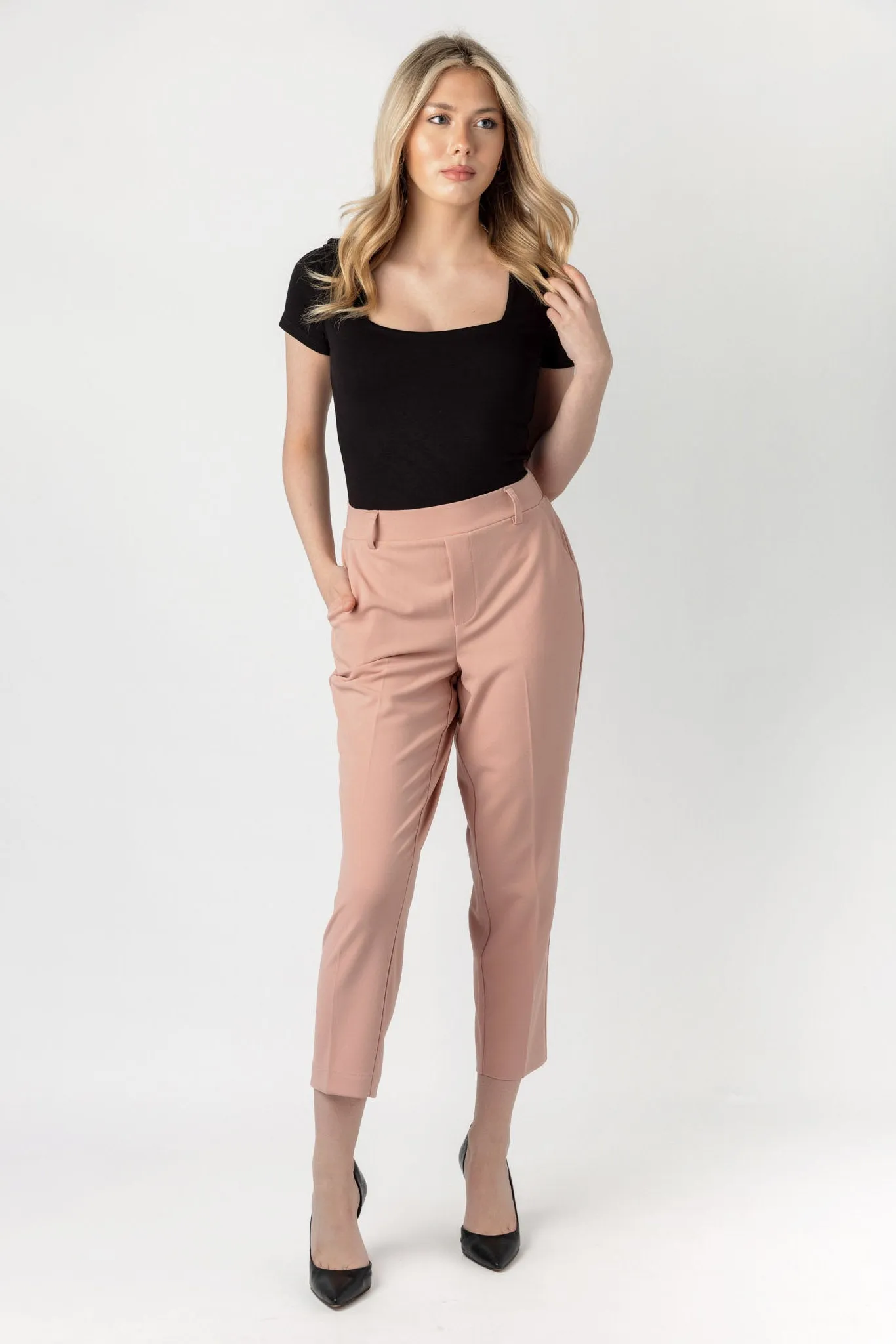 Anti Chafe Lining Easy Care Fabric Knit Crepe Cropped Trouser
