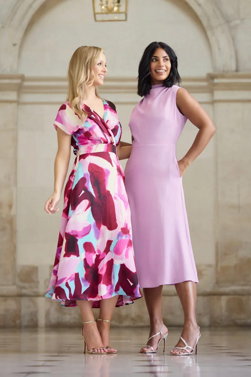 Flattering Cut Wear Tall Fit Wine & Blue Abstract Print Willow Dress