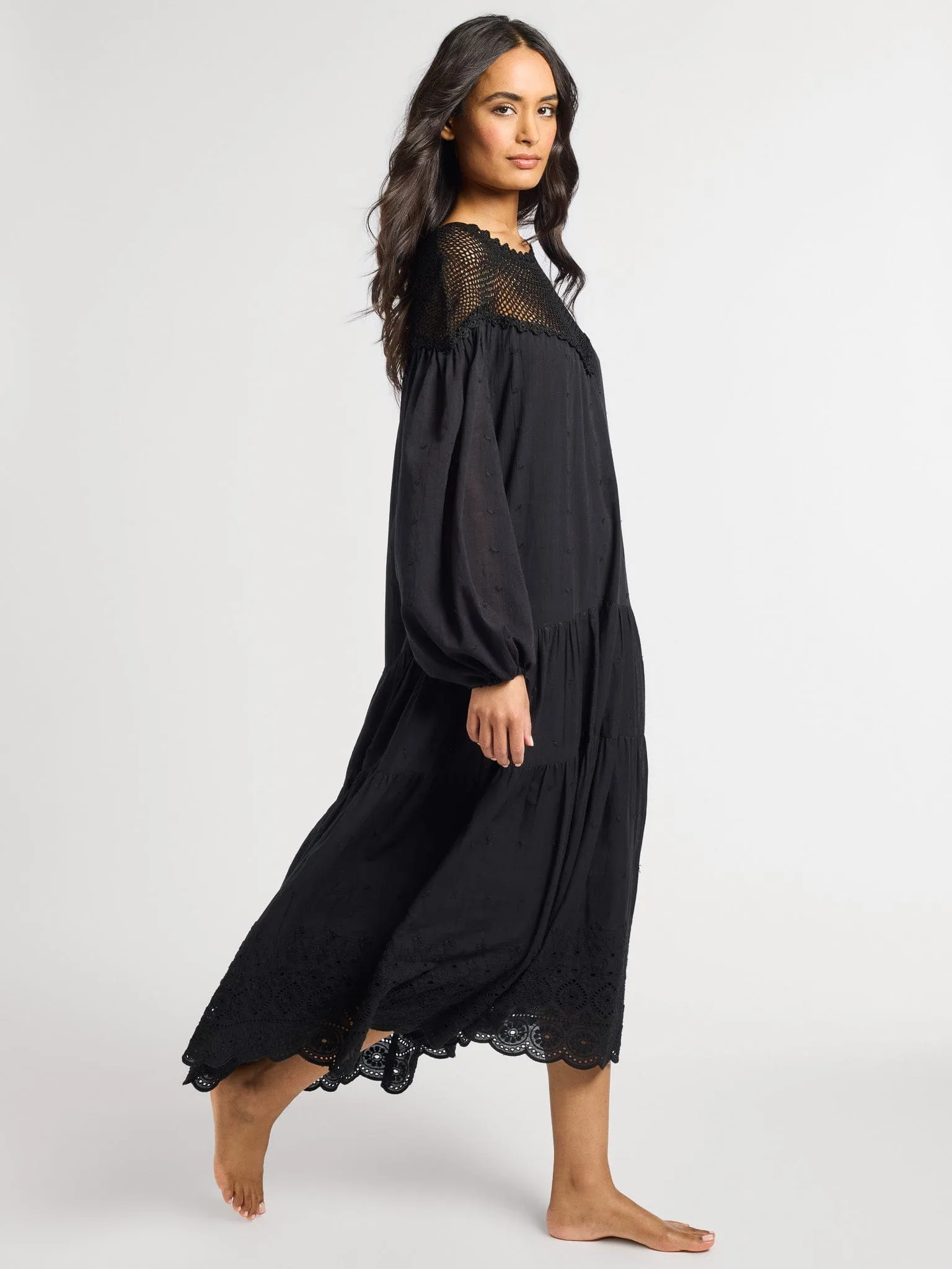 Vega Crochet Dress in Black Year Round Relaxed Look