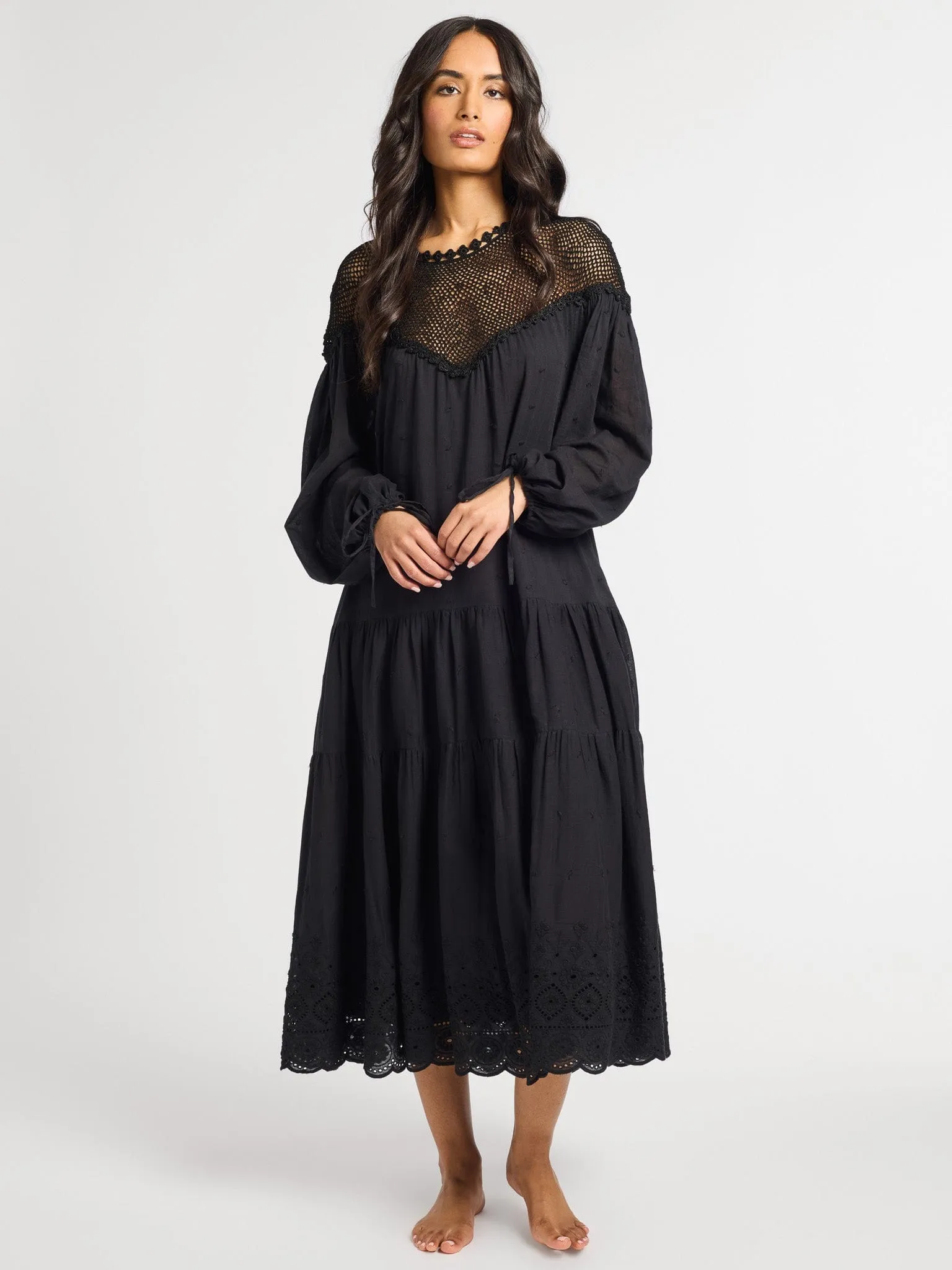 Vega Crochet Dress in Black Floral Pattern