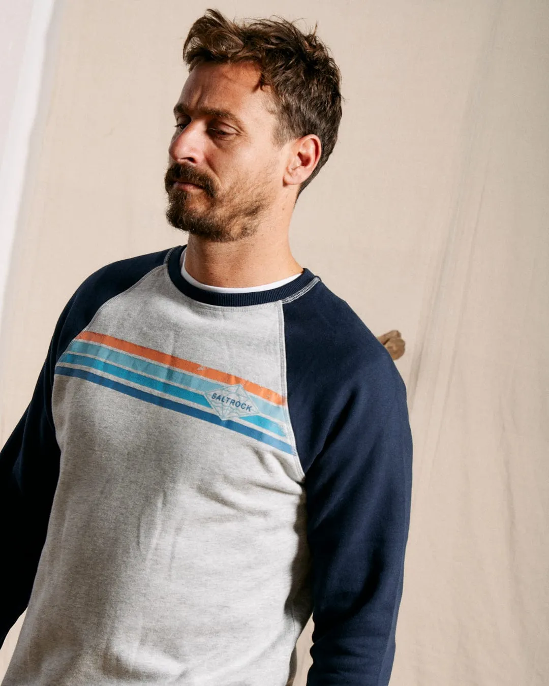 Dimensions Stripe - Mens Sweat - Blue/Grey Snug Knit Effortless knitwear