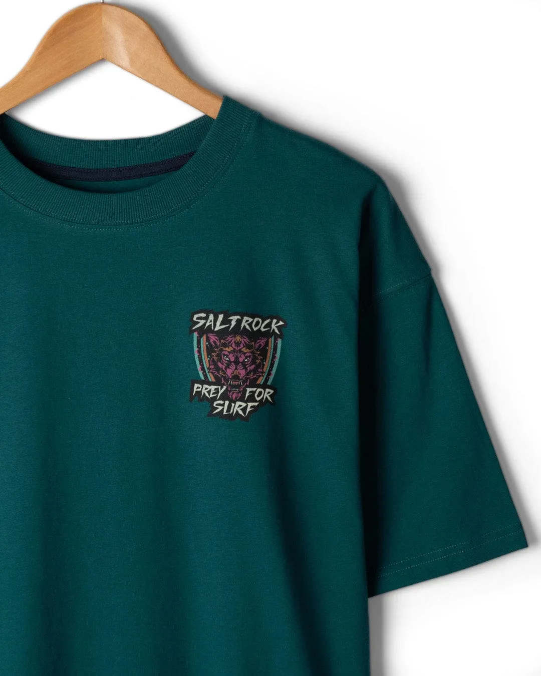 cotton material Wolfscale II - Mens Oversized Short Sleeve T-Shirt - Teal