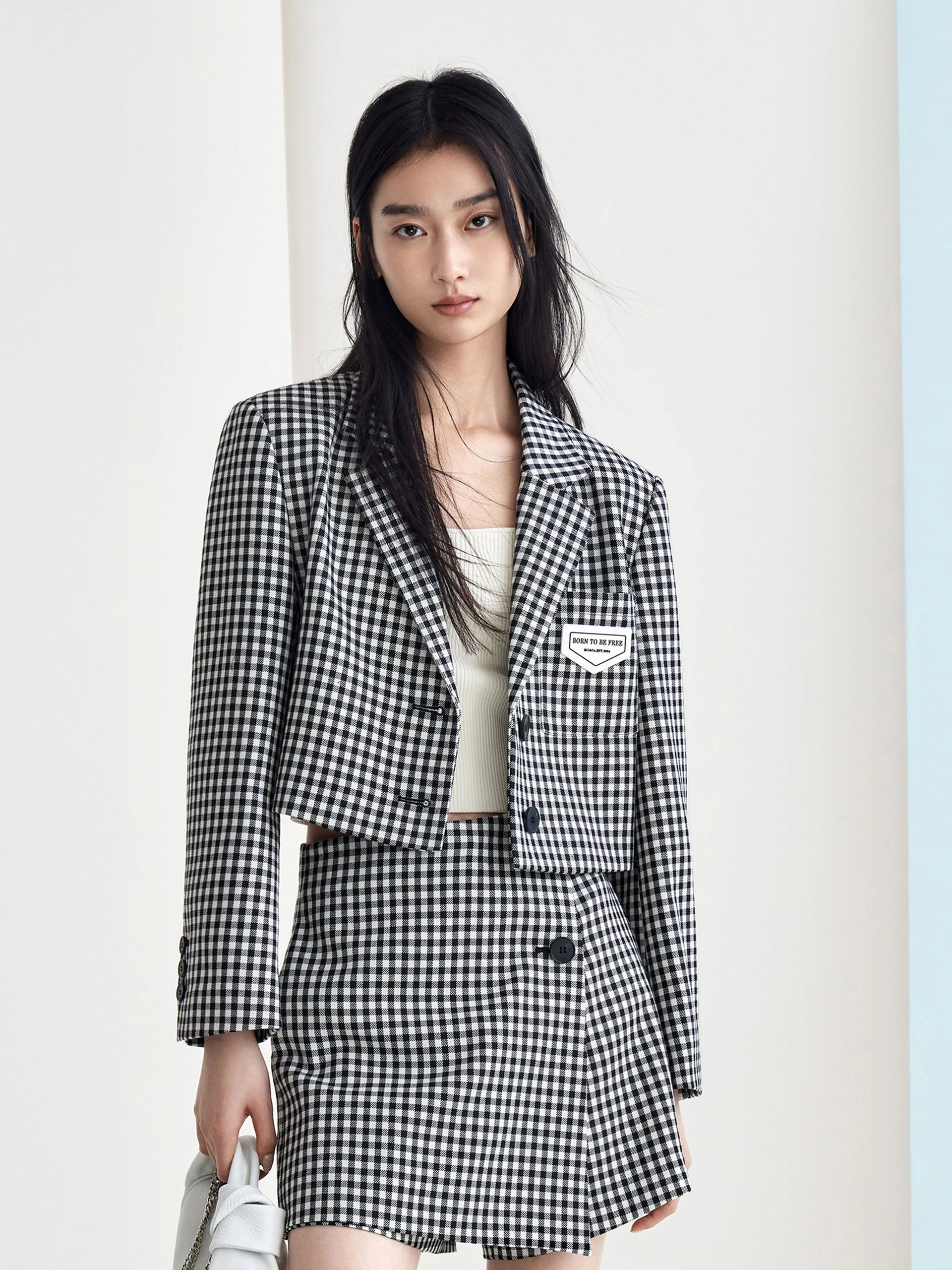 Soft Touch Material Reinforced Edging Wool Blend Lapel Crop Suit Jacket