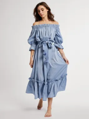 Paloma Dress in Chambray Polka Dot Cool Fabric Tailored Style
