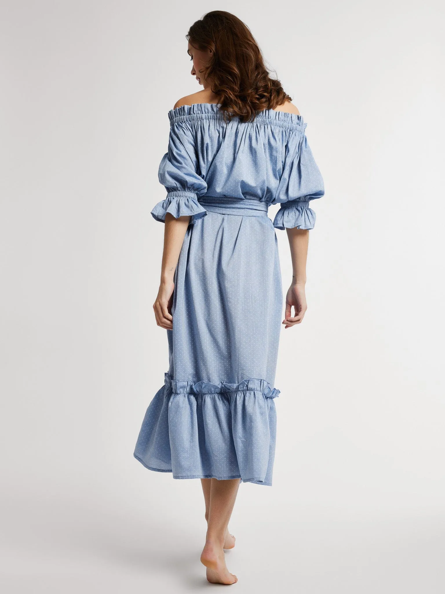 Paloma Dress in Chambray Polka Dot Move Free