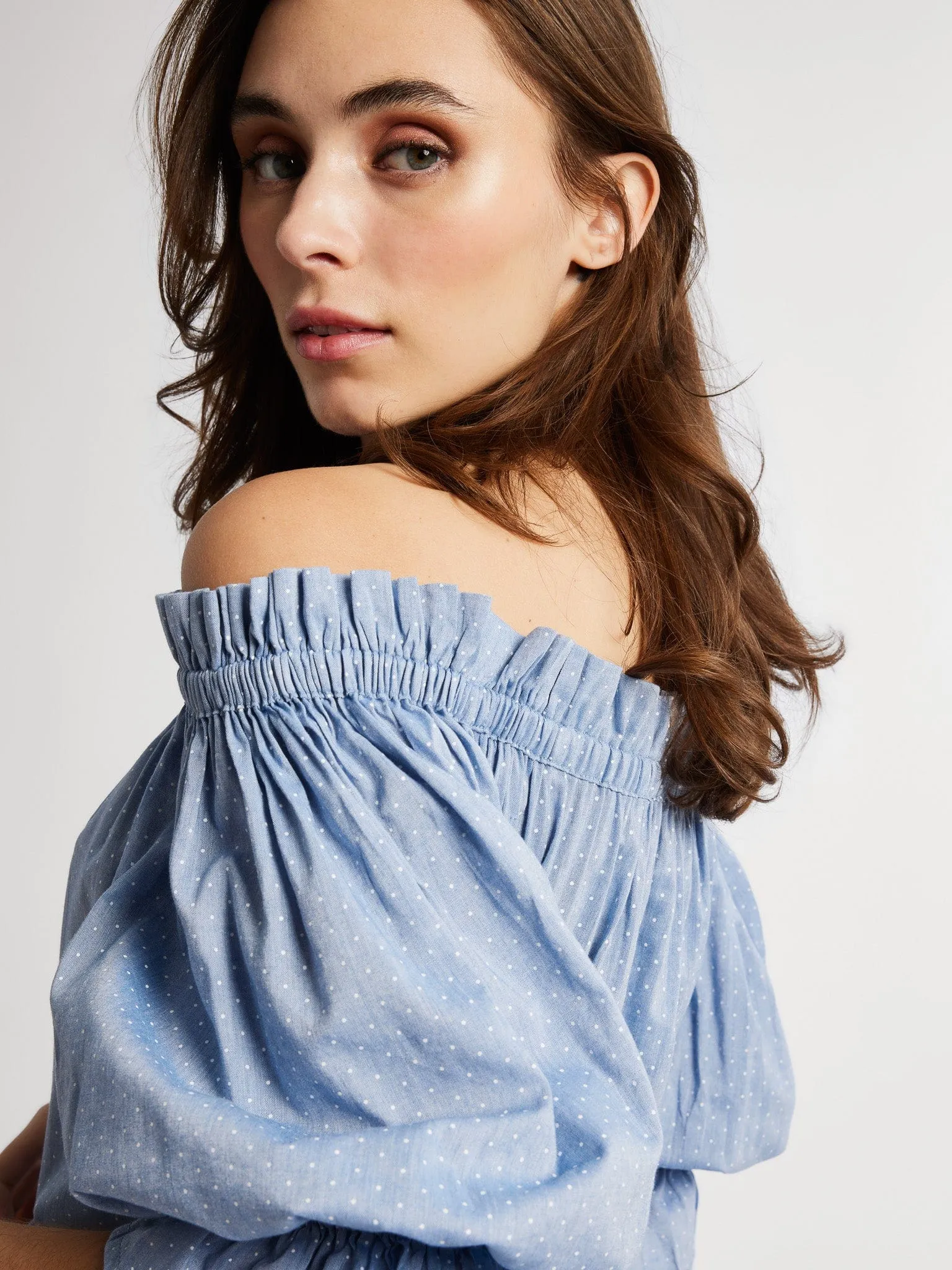 Paloma Dress in Chambray Polka Dot City Style Photo Light