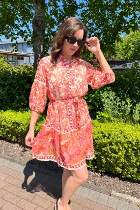 Relaxed Comfort Look Praya Orange V-Neck Printed Dress