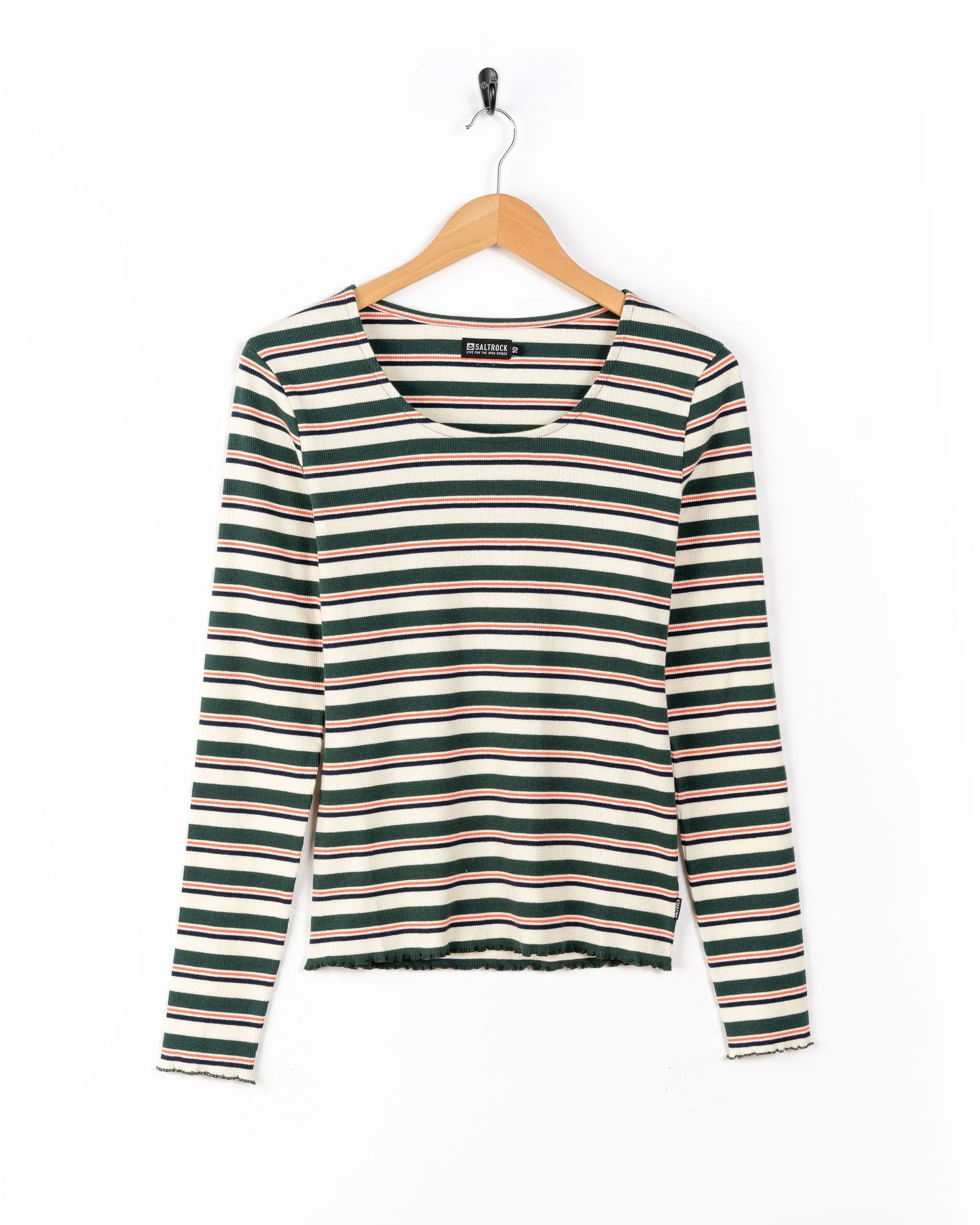Eco Friendly Production TexturedWeavePattern Lenna - Womens Long Sleeve Top - Cream Stripe