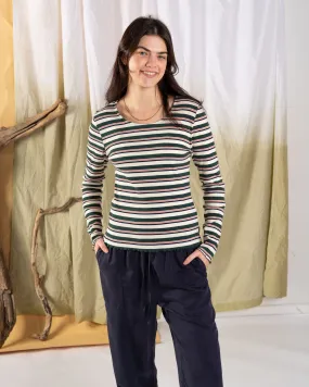 Quality Comfort Lenna - Womens Long Sleeve Top - Cream Stripe