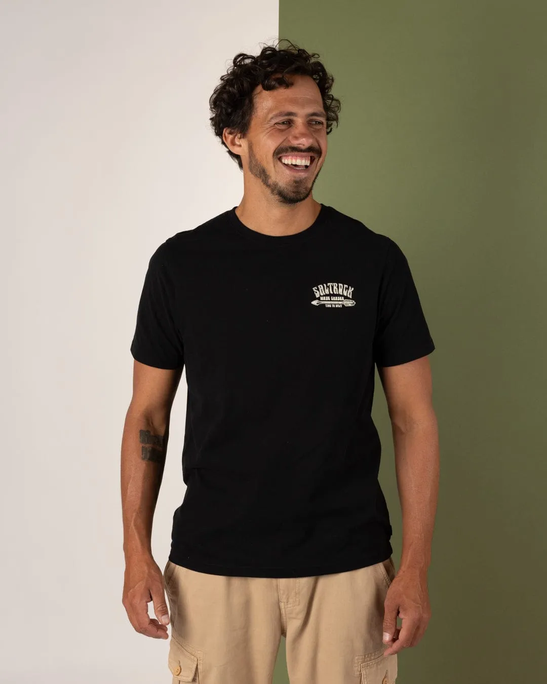 Split - Mens Short Sleeve T-Shirt - Black Buttery Soft Fabric Stretch performance