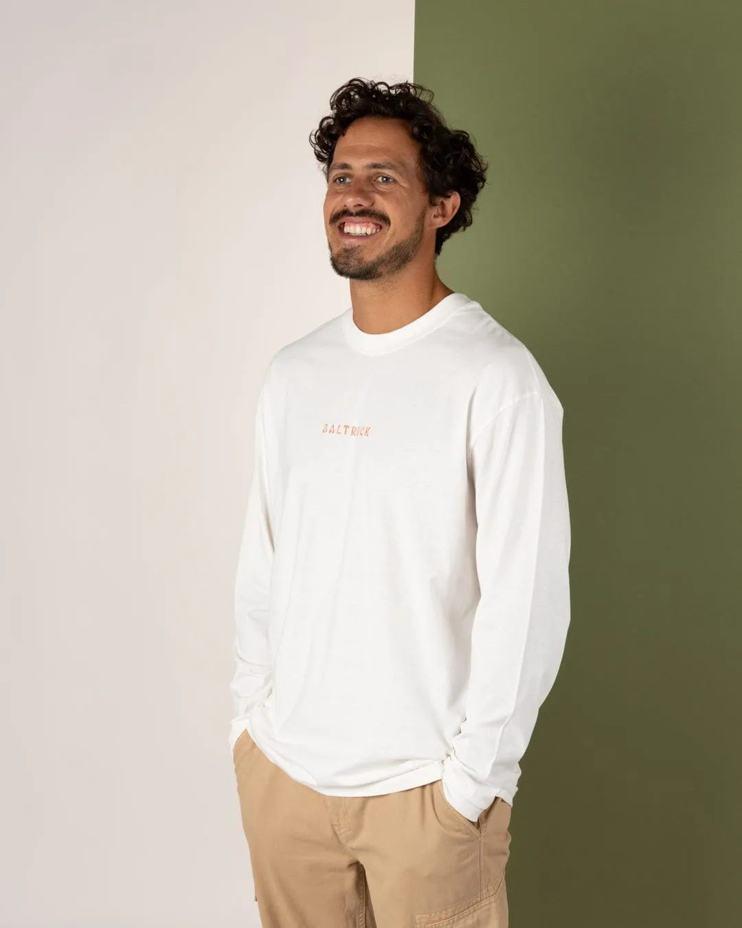 Yinyang Sun - Mens Long Sleeve T-Shirt - Cream Fade Resistant Coating All-Season Wear