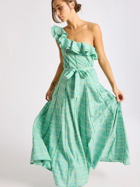 Yvonne Dress in Green & Blue Ikat Minimal Fit Weekend Style
