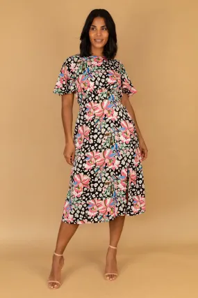 WrinkleResistantFinish Zara Black & Floral Printed Dress