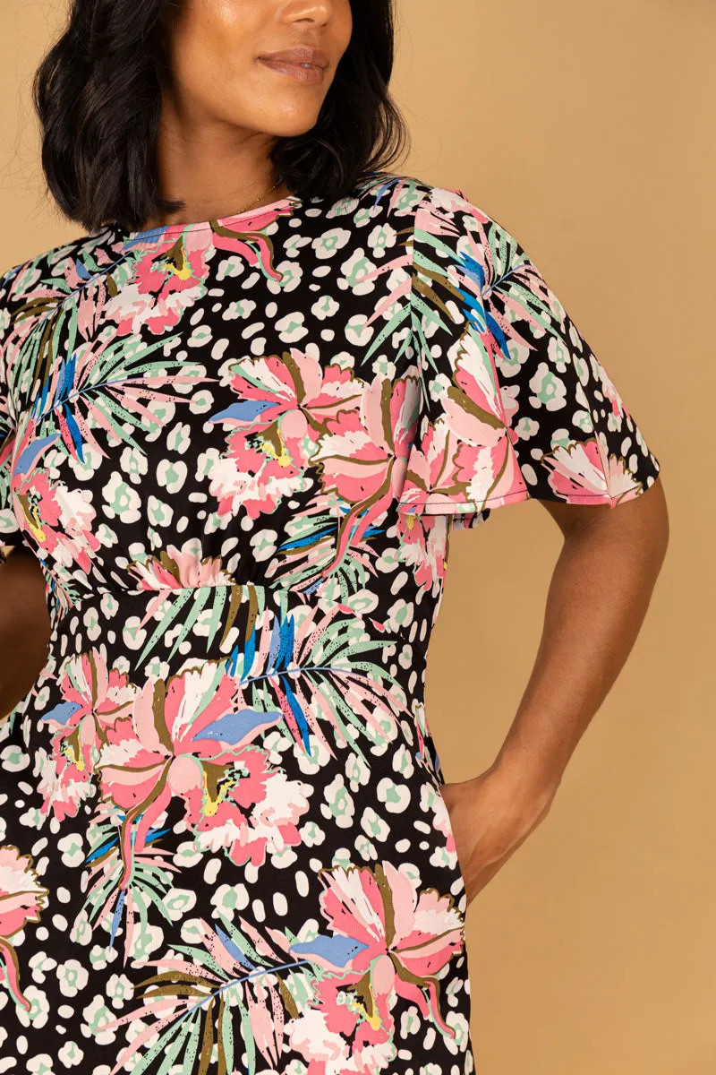 Zara Black & Floral Printed Dress Airy Silk Dreamy Presence
