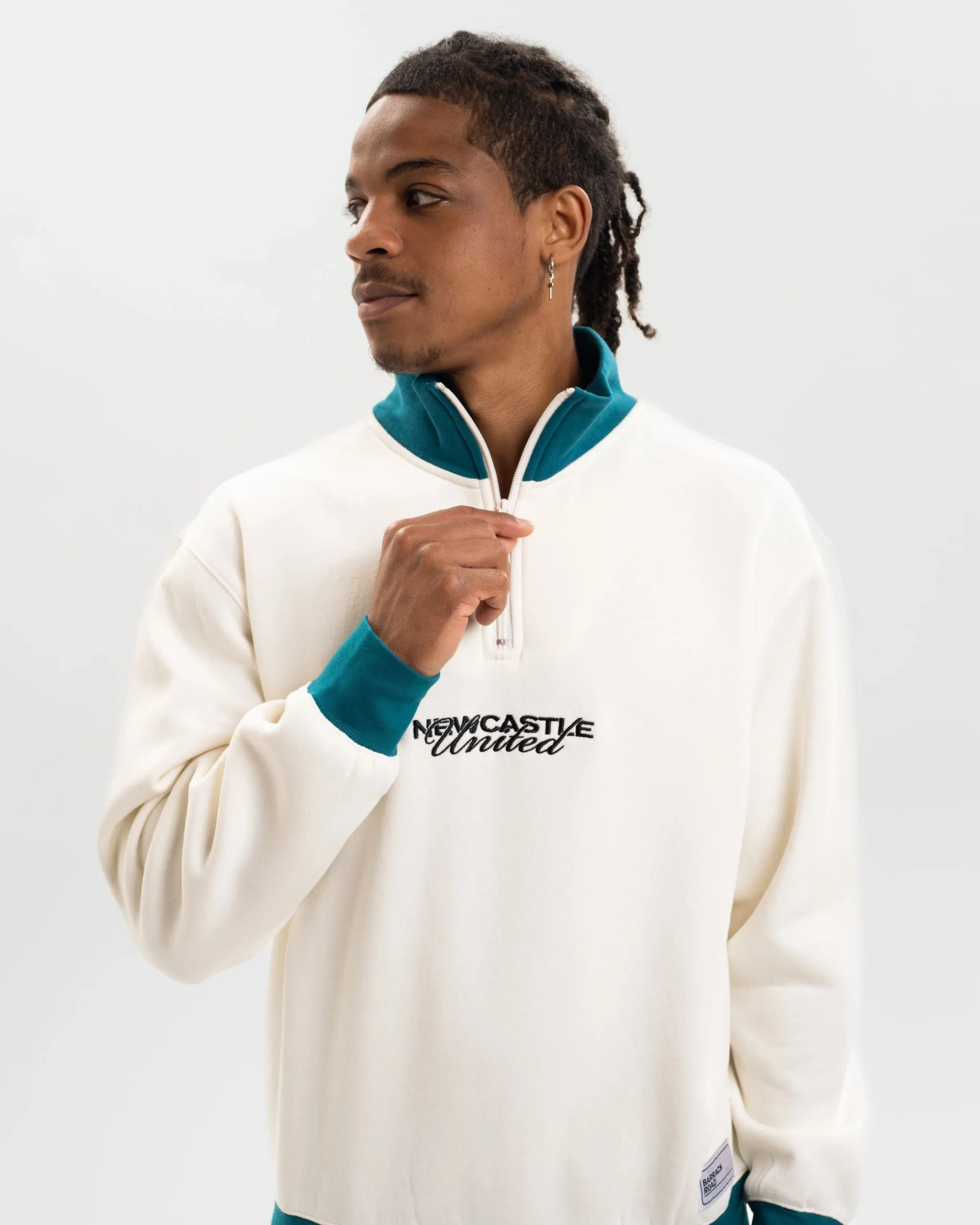 Newcastle United Graphic Off-White Contrast Quarter Zip Sweater Micro Gauge Knitting