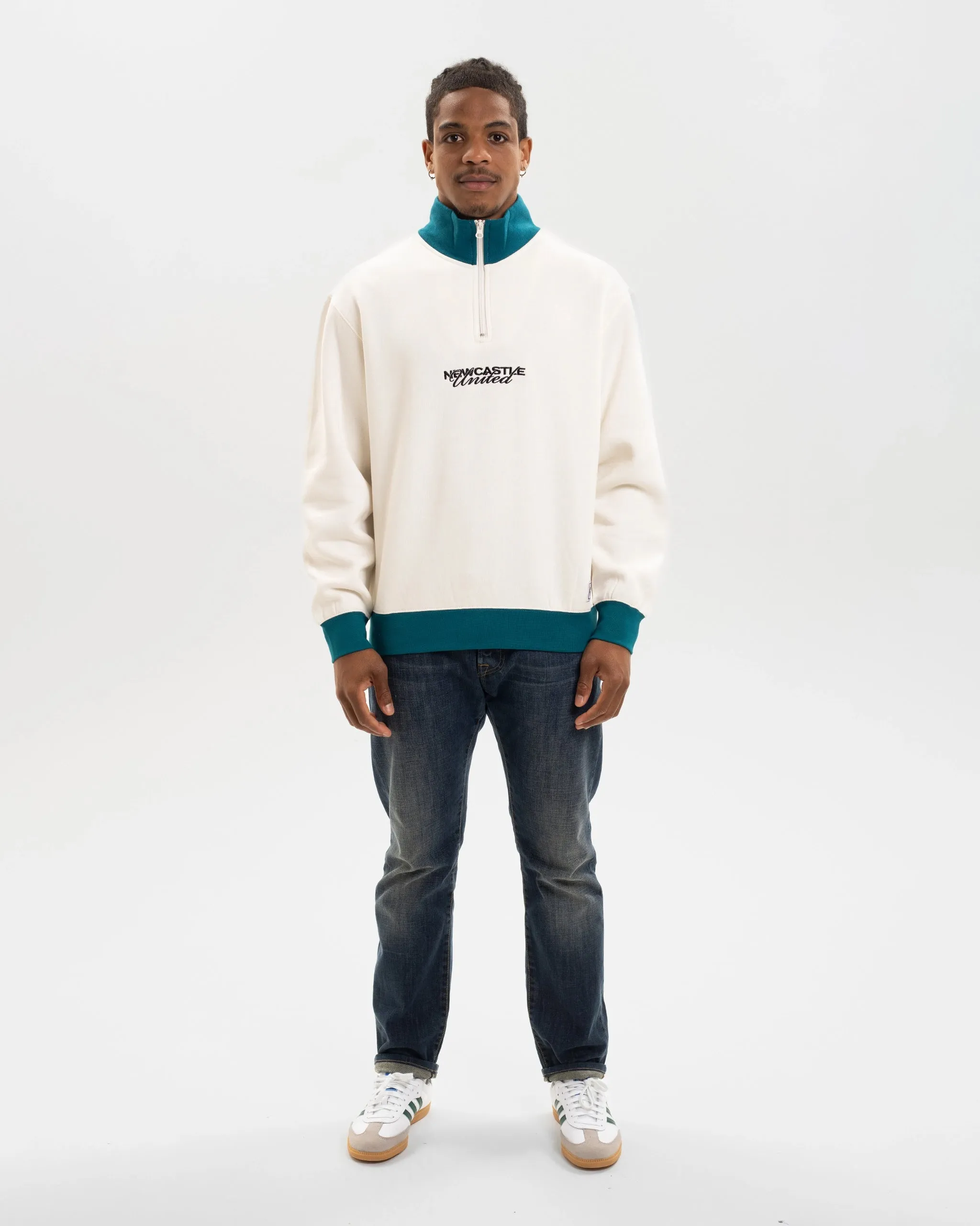 Newcastle United Graphic Off-White Contrast Quarter Zip Sweater Chill Layer