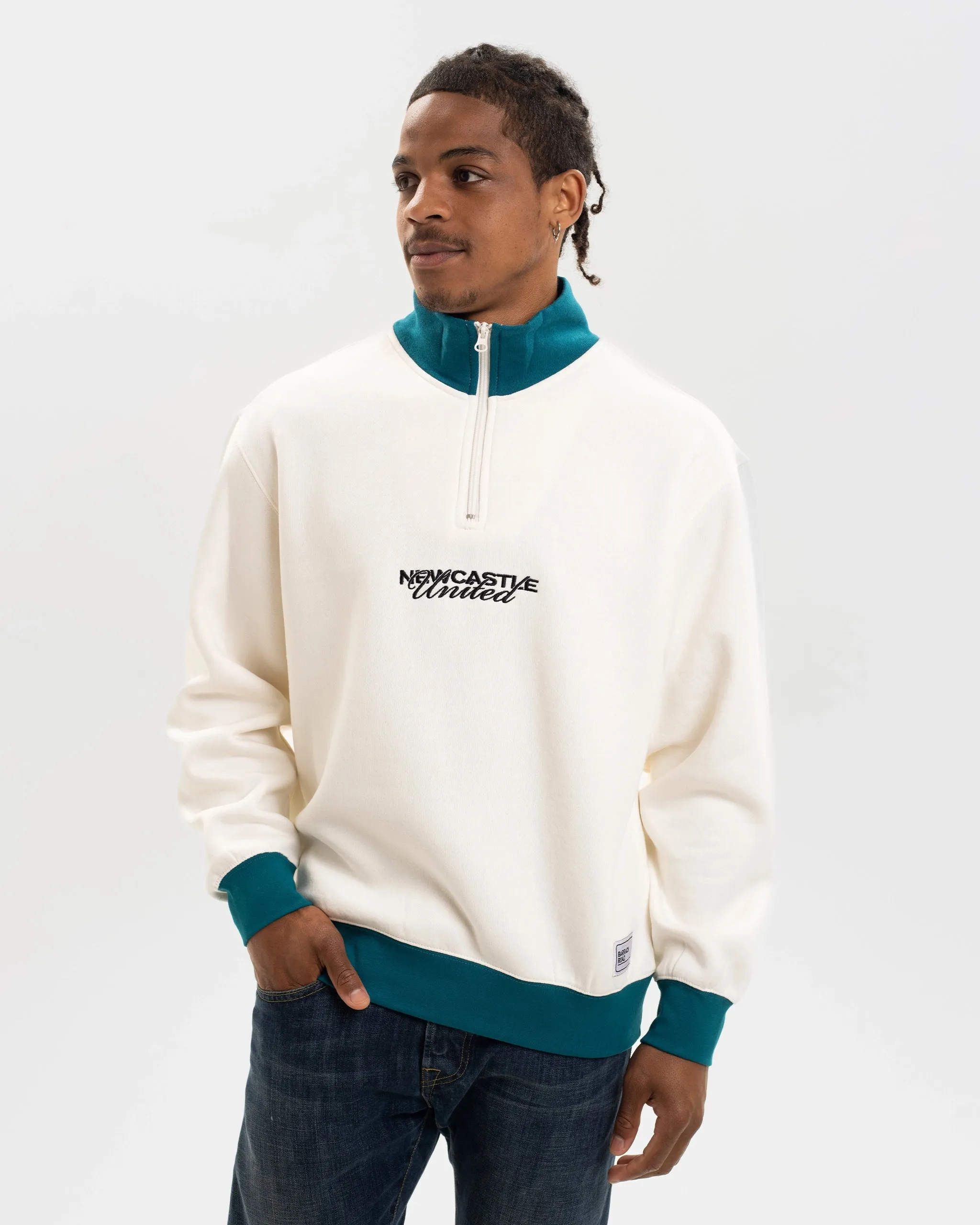 Newcastle United Graphic Off-White Contrast Quarter Zip Sweater Anti Static Treatment Winter Must-Have