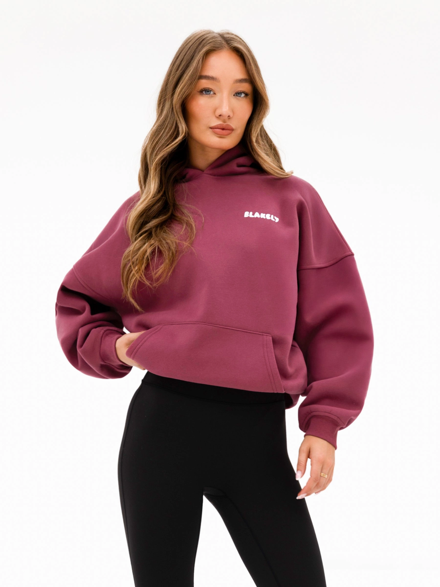 Cloud Print Oversized Hoodie - Dark Pink Durable Zipper