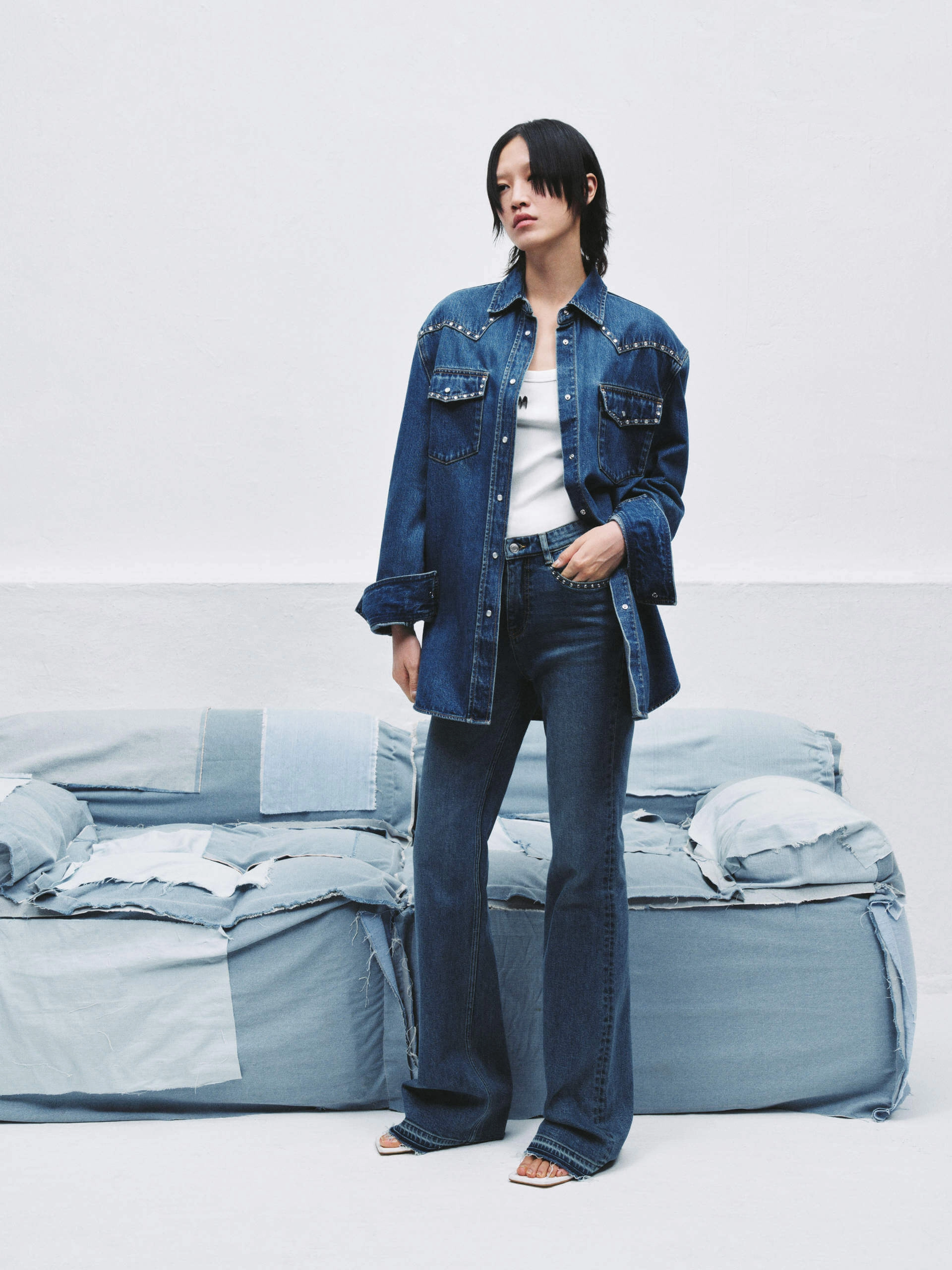 Layered Ventilation Zircon Detail Denim Jacket